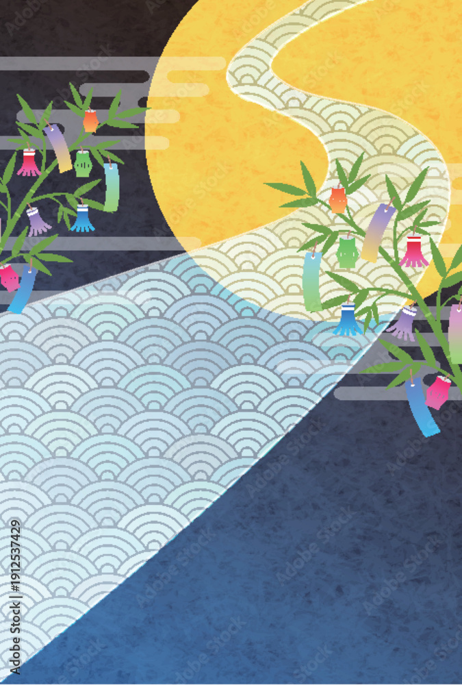 Obraz premium 七夕 天の川 和柄 背景