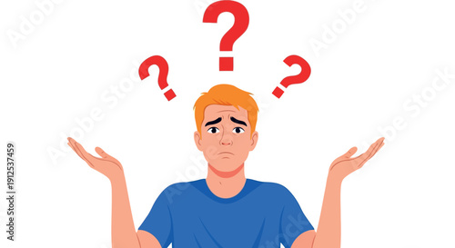 Confused Man with Question Marks Problem Solving Concept