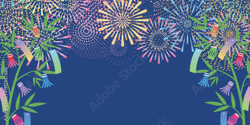 七夕　花火　和柄　背景