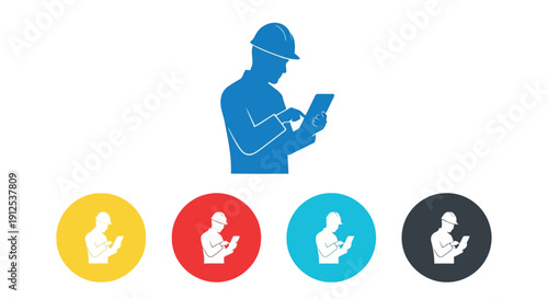 Construction Worker Using Smartphone Flat Vector Illustration
