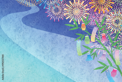 七夕　天の川　和柄　背景