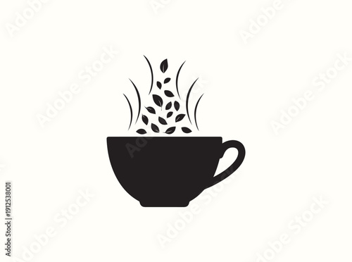 Artistic teacup graphic with leaf movement for menu design