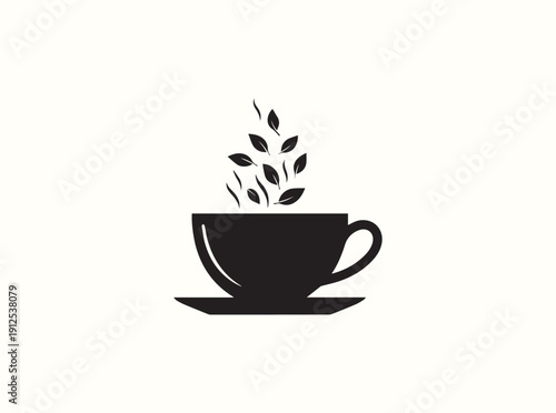 Modern tea shop logo element with falling leaves silhouette