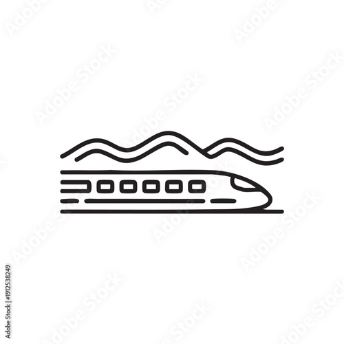 Modern train speeding through landscape with wavy lines illustration