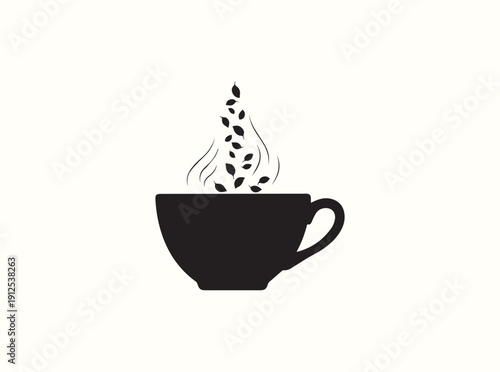Minimalist black silhouette of a teacup for tea branding
