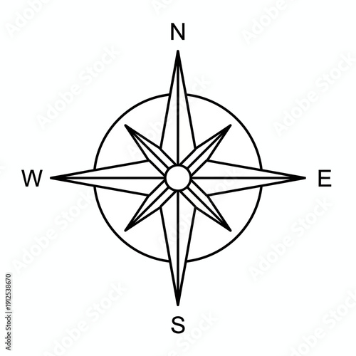 Navigational Compass: A classic navigational compass illustration, symbolizing direction, guidance, and the pursuit of adventure, isolated against a minimalist backdrop.