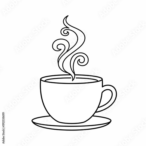 Aromatic Brew: A simple, elegant sketch of a steaming coffee cup, showcasing the essence of a comforting beverage, perfect for cozy moments and daily rituals.
