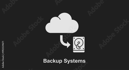 Cloud Backup and Data Storage Security Illustration Featuring Cloud Download Icon, External Hard Drive Protection, Digital File Recovery System and Secure Information Management Technology Concept for