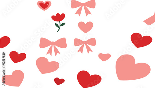 Cute Valentine heart and bow vector illustration set with romantic floral elements playful love themed decorative collection