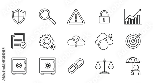 Security and legal concept icons in simple line style silhouette