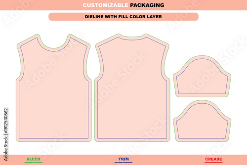 Short sleeve t-shirt packaging dieline template with everyday garment structure and printable layout for apparel presentation and reliable die line accuracy