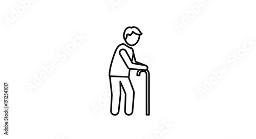 Line drawing of an elderly man with a cane simple silhouette