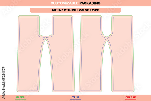 Stacked sweatpants design dieline with editable vector die line printable garment template apparel layout packaging professional clothing mockup creative packaging