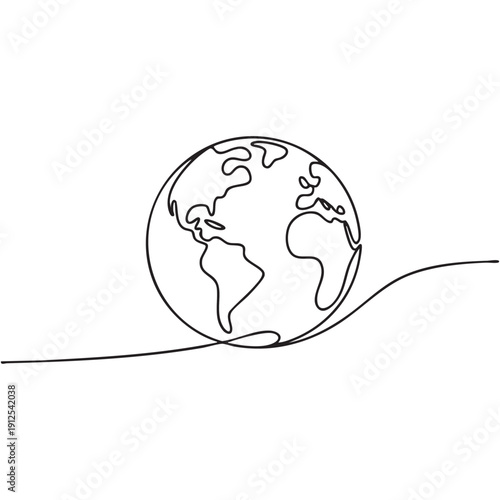 Continuous line drawing of Earth from space highlighting global unity and environmental awareness worldwide