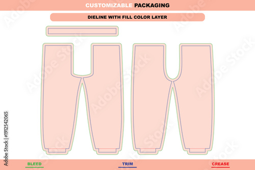Sweatpants apparel clothing mockup dieline with editable vector die line printable garment template packaging layout design professional modern sweatpants