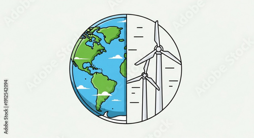 Wind Turbines on Earth Symbolizing Renewable Energy, Eco Friendly, Sustainable Development