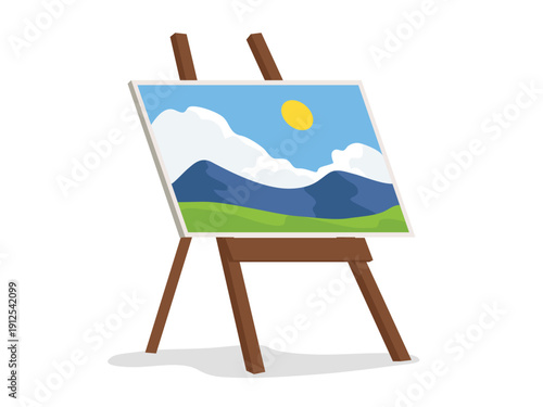 Wood easel stand with landscape painting art board