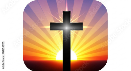 Christian Cross Silhouette against Vibrant Sunset Background
