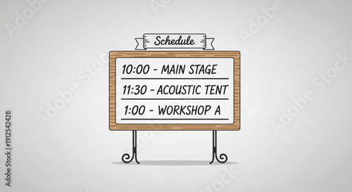 Festival Schedule Signboard with Event Timings on Wooden Board