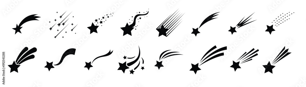Obraz premium shooting star icon set in editable vector style for celestial themes.