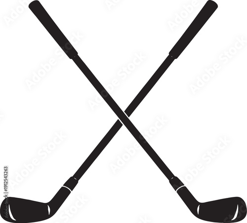 Crossed Golf Clubs Silhouette Black and White Sports Equipment Icon