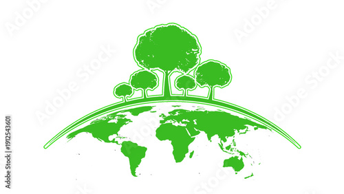 An environmental illustration of the earth with trees symbolizing sustainability and global conservation.