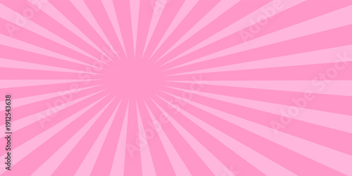 Pink rose light burst background with sunbeams. Invitation card template (party birthday invite).