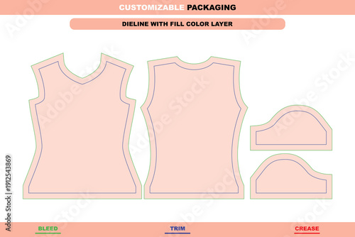 Womens slim-fit v-neck t-shirt apparel dieline with editable vector die line girls printable garment mockup professional female modern t-shirt design