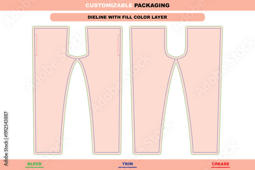 Womens sweatpants garment dieline layout with editable vector die line girls female and ladies printable apparel template mockup stylish professional sweatpants packaging