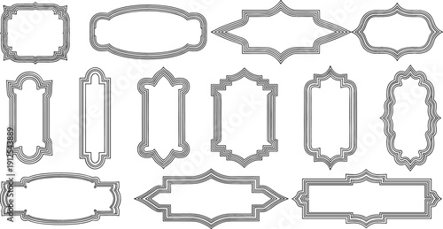 Set of 13 vintage black line ornamental frames and decorative borders for elegant labels packaging and wedding stationery
