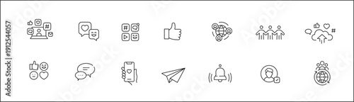Editable social networking symbols collection for web and mobile app design.