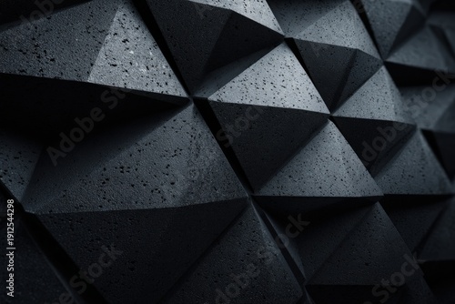Wallpaper Mural Textured black wall featuring three-dimensional triangular patterns, showcasing a modern design aesthetic with sharp angles and contrasting light and shadow effects Torontodigital.ca