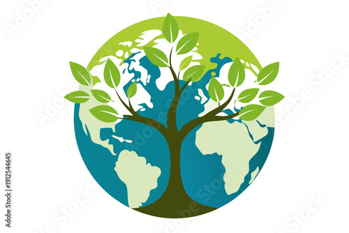 A vibrant digital illustration portrays a lush green tree firmly planted on a colorful and detailed globe.