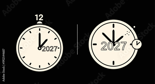 New Year Countdown Clock 2027, Time Passing Concept, Midnight Celebration