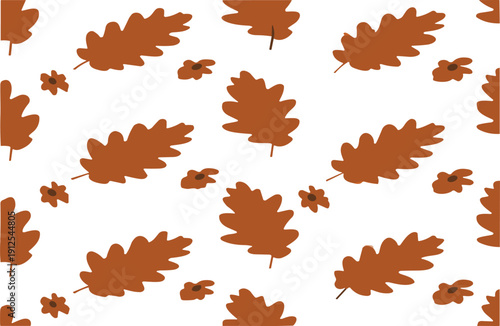 Minimal seamless autumn oak leaf pattern vector illustration with scattered brown foliage on clean seasonal background