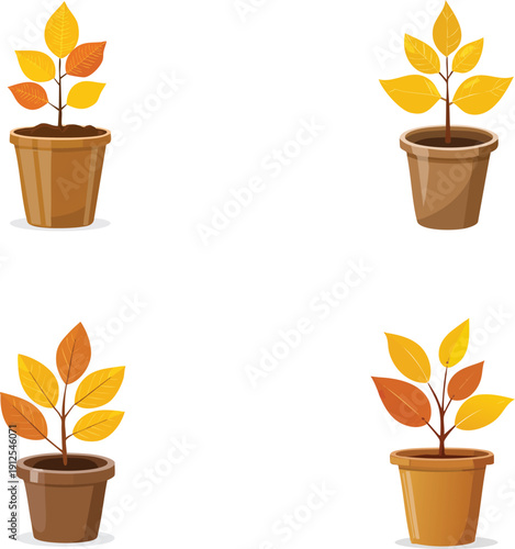  Yellow wilted plant with a brown wooden stem that is still standing and planted in a brown pot editable.