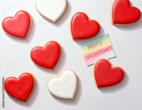 Heart Shaped Valentine Cookies with Happy Valentine's Note and Royal Icing