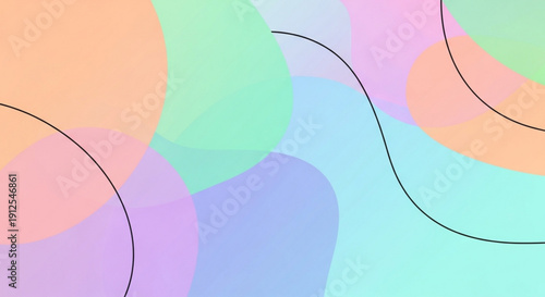 A colorful abstract vector graphic with pastel shapes and curved lines
