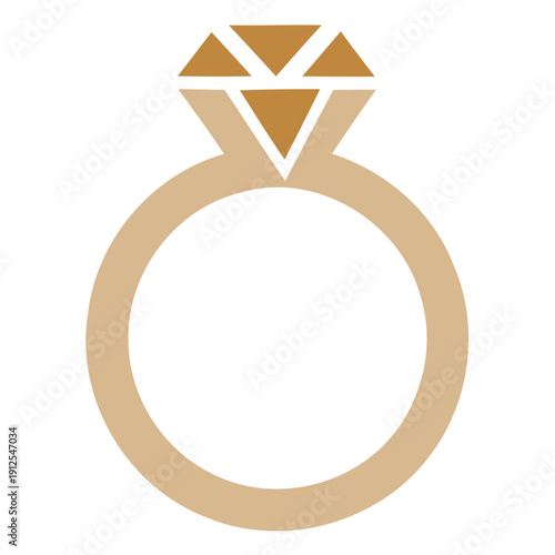 Simple flat diamond ring icon in geometric style. Minimal gold engagement ring symbol isolated on white background. Clean vector illustration suitable for wedding, jewelry, proposal, love, luxury and 