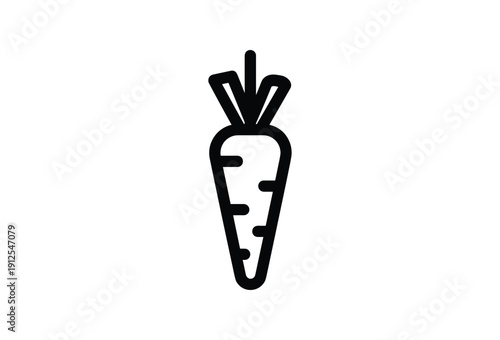 Simple black and white line drawing of a carrot
