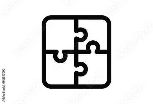 Black icon of a square jigsaw puzzle with four pieces