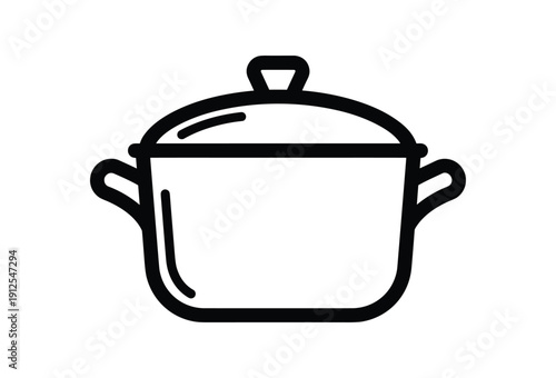 Simple black and white line drawing of a pot with a lid