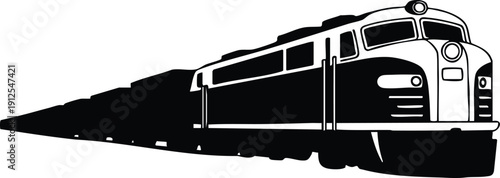 High-Contrast Silhouette of a Modern Streamliner Train, Stylized Vector Graphic of a Fast-Moving Locomotive, Minimalist Illustration of a Diesel Train Engine in Perspective, vector, illustration.