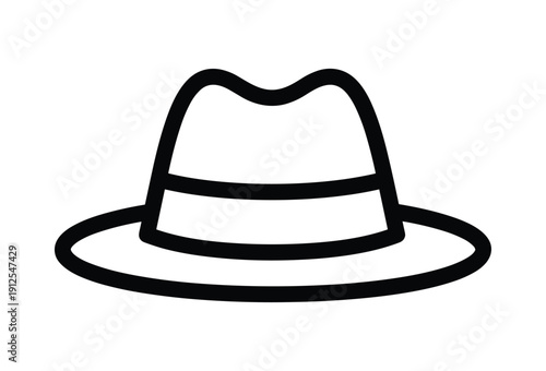 Simple black and white line drawing of a fedora hat