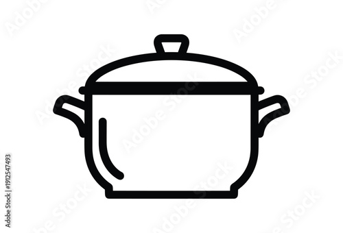 Simple black and white illustration of a pot with a lid