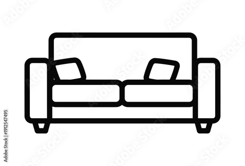 Modern sofa icon, minimalist vector illustration of a two-seater couch