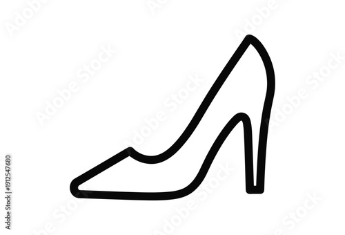 Simple black line drawing of a high-heeled shoe