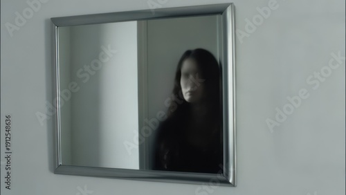 A woman reflected in a mirror