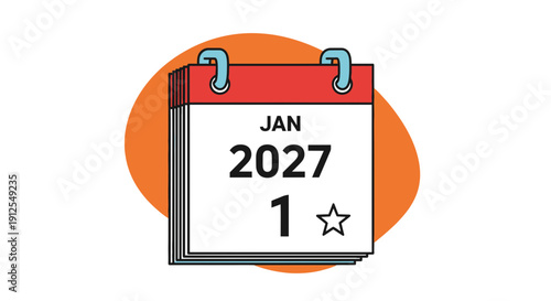 January 1, 2027, Calendar Page with Star Icon - New Year, Planning, Date Concept