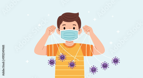 Man wearing a protective face mask to prevent virus infection.